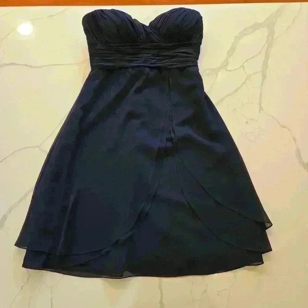 Bill Levkoff Womens Formal Stapless Chiffon Midi Dress Navy Blue Size 10